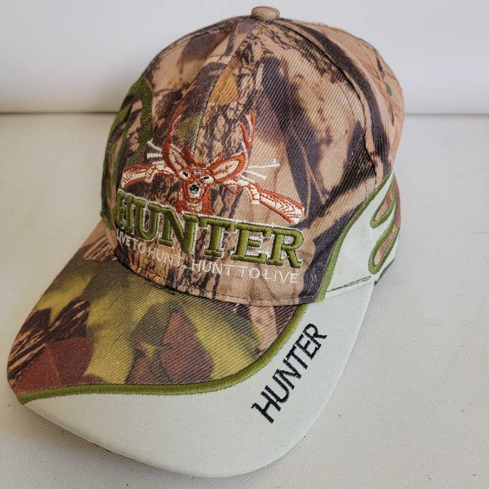 Hunter Live To Hunt Hunt To Live Camo Deer Rifle Baseball Hat Cap Adjustable